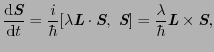 $\displaystyle \frac{{\rm d}\mbox{\bfseries\itshape {S}}}{{\rm d}t}
=
\frac{i}{\...
...ambda}{\hbar} \mbox{\bfseries\itshape {L}} \times \mbox{\bfseries\itshape {S}},$