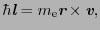 $\displaystyle \hbar\mbox{\bfseries\itshape {l}} = m_{\rm e}\mbox{\bfseries\itshape {r}} \times \mbox{\bfseries\itshape {v}},$