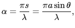 $\displaystyle I
\propto
\left [ {\sin (\pi s/\lambda) \over{(\pi s/\lambda)}} \right ] ^{2}.$