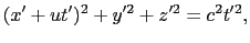 $\displaystyle v'_{x} = {dx' \over{dt}} = {d(x - ut) \over{dt}} = v_{x} - u, \ \ \ \ \
v'_{y} = v_{y}, \ \ \ \ \
v'_{z} = v_{z},$