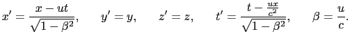 $\displaystyle \gamma = \pm {1 \over{\sqrt{1 - {u^{2} \over{c^{2}}}}}}, \ \ \ \ \
\mu = \mp {u \over{c^{2}\sqrt{1 - {u^{2} \over{c^{2}}}}}},$