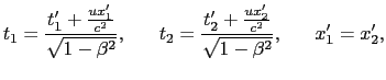 $\displaystyle t'_{2} - t'_{1} = \tau,$