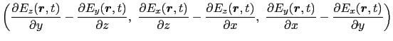 $\displaystyle \left (
{\partial E_{z}(\mbox{\boldmath$r$}, t) \over{\partial y}...
...artial x}}
-{\partial E_{x}(\mbox{\boldmath$r$}, t) \over{\partial y}}
\right )$