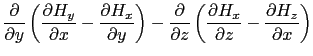 $\displaystyle \frac{\partial}{\partial y}\left(\frac{\partial H_{y}}{\partial x...
...ft(\frac{\partial H_{x}}{\partial z} - \frac{\partial H_{z}}{\partial x}\right)$