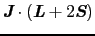 $\displaystyle \mbox{\bfseries\itshape {J}} \cdot (\mbox{\bfseries\itshape {L}} + 2\mbox{\bfseries\itshape {S}})$