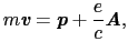 $\displaystyle m \mbox{\bfseries\itshape {v}}
=
\mbox{\bfseries\itshape {p}} + \frac{e}{c} \mbox{\bfseries\itshape {A}},$
