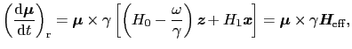 $\displaystyle \left ( {{\rm d}\mbox{\boldmath$\mu$} \over{{\rm d}t}} \right )_{...
...ht ] = \mbox{\boldmath$\mu$}\times\gamma\mbox{\bfseries\itshape {H}}_{\rm eff},$